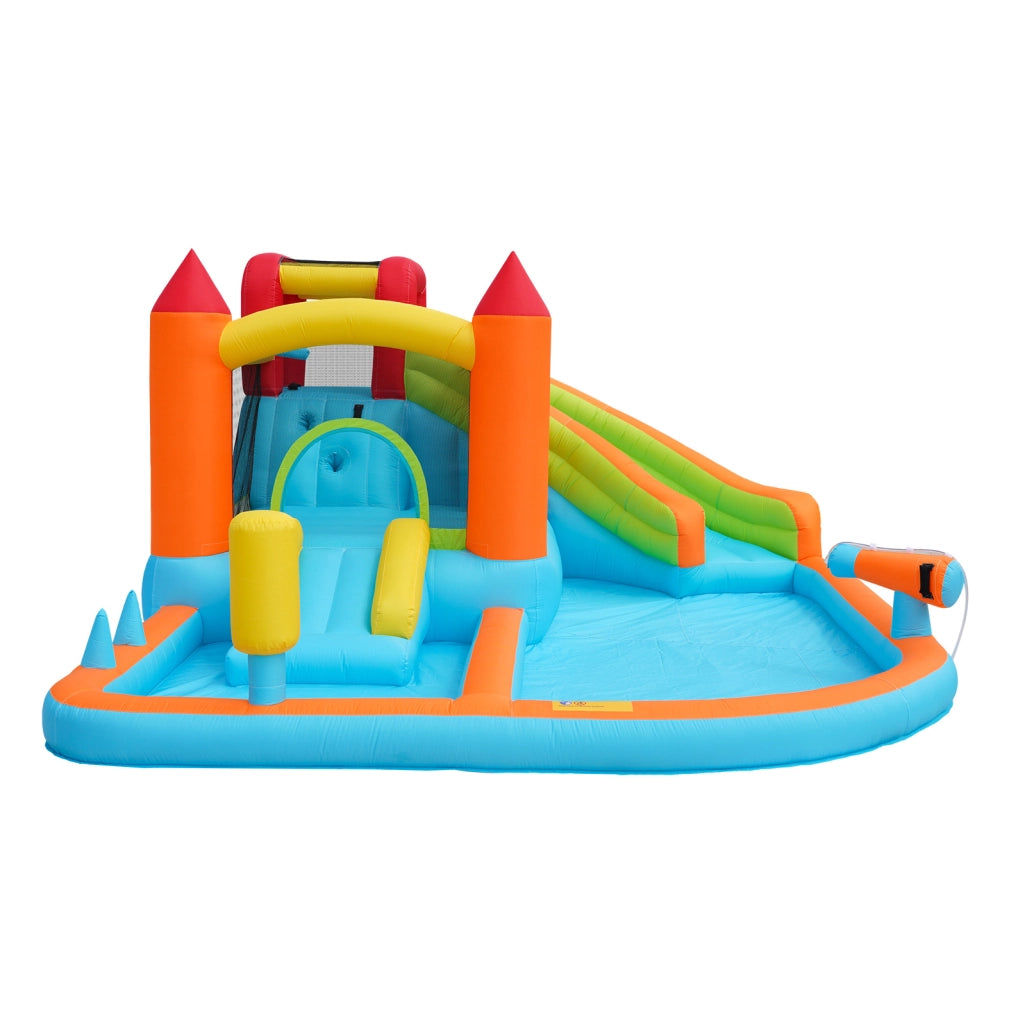 Castello gonfiabile con scivolo ad acqua e trampolino arancione con soffiatore 450 W HOMVRA