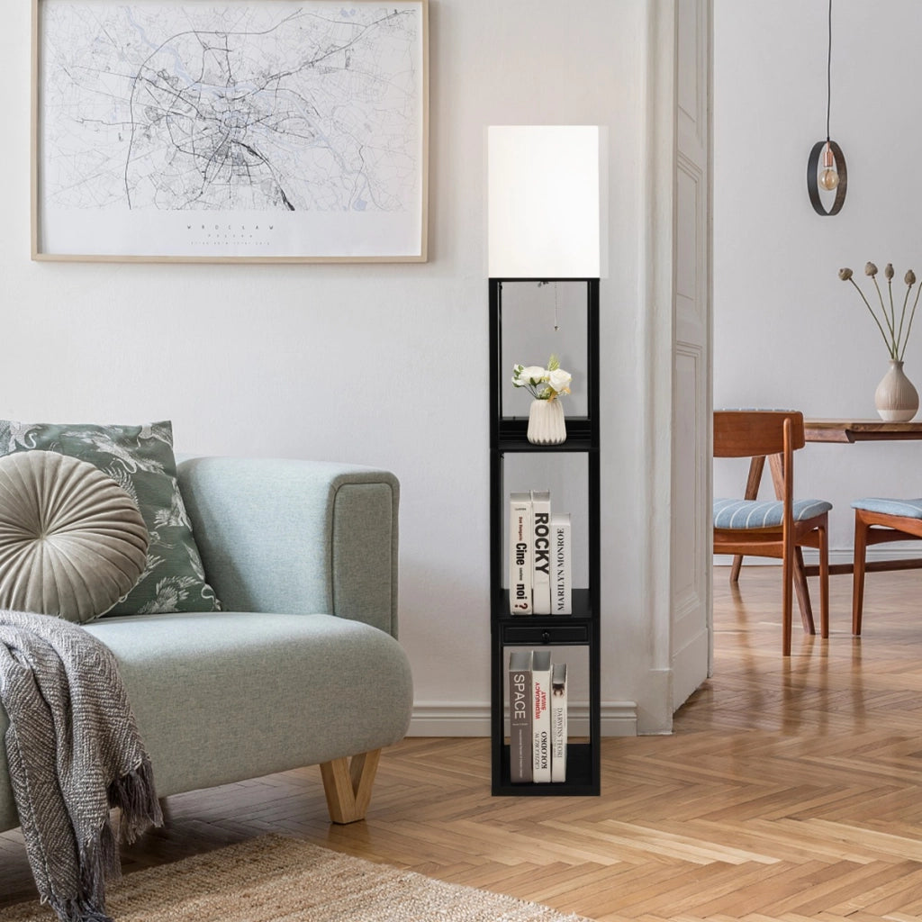 Lampada da terra con mensola cassetto porta USB, Lampada da terra con 3 regolazioni di luminosit¨¤ per soggiorno-Lampade