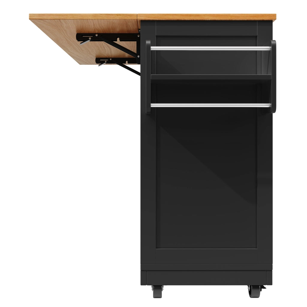 Carrello da cucina con piano ribaltabile; portabottiglie estraibile; 5 ruote piroettanti e portasciugamani nero
