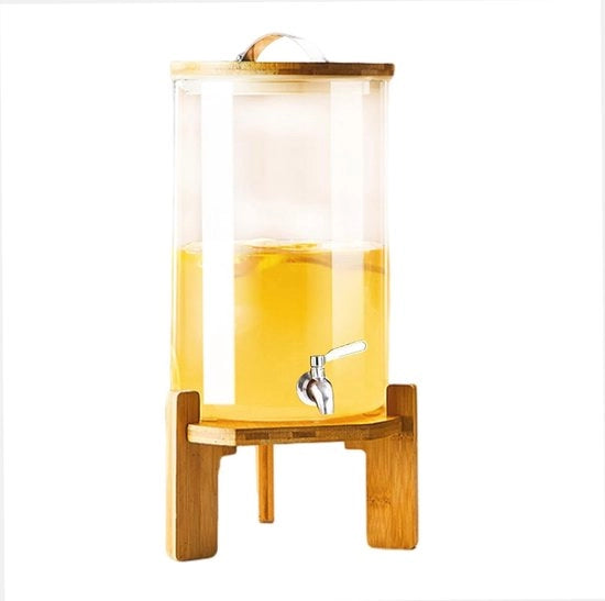 Dispensatore di Limonata con Stantuffo in Legno - Macchina per Bevande con Rubinetto in Acciaio Inossidabile - Dispensatori per Bevande Freddi per Limonate, Succo e Misture - Capacità 7,5L