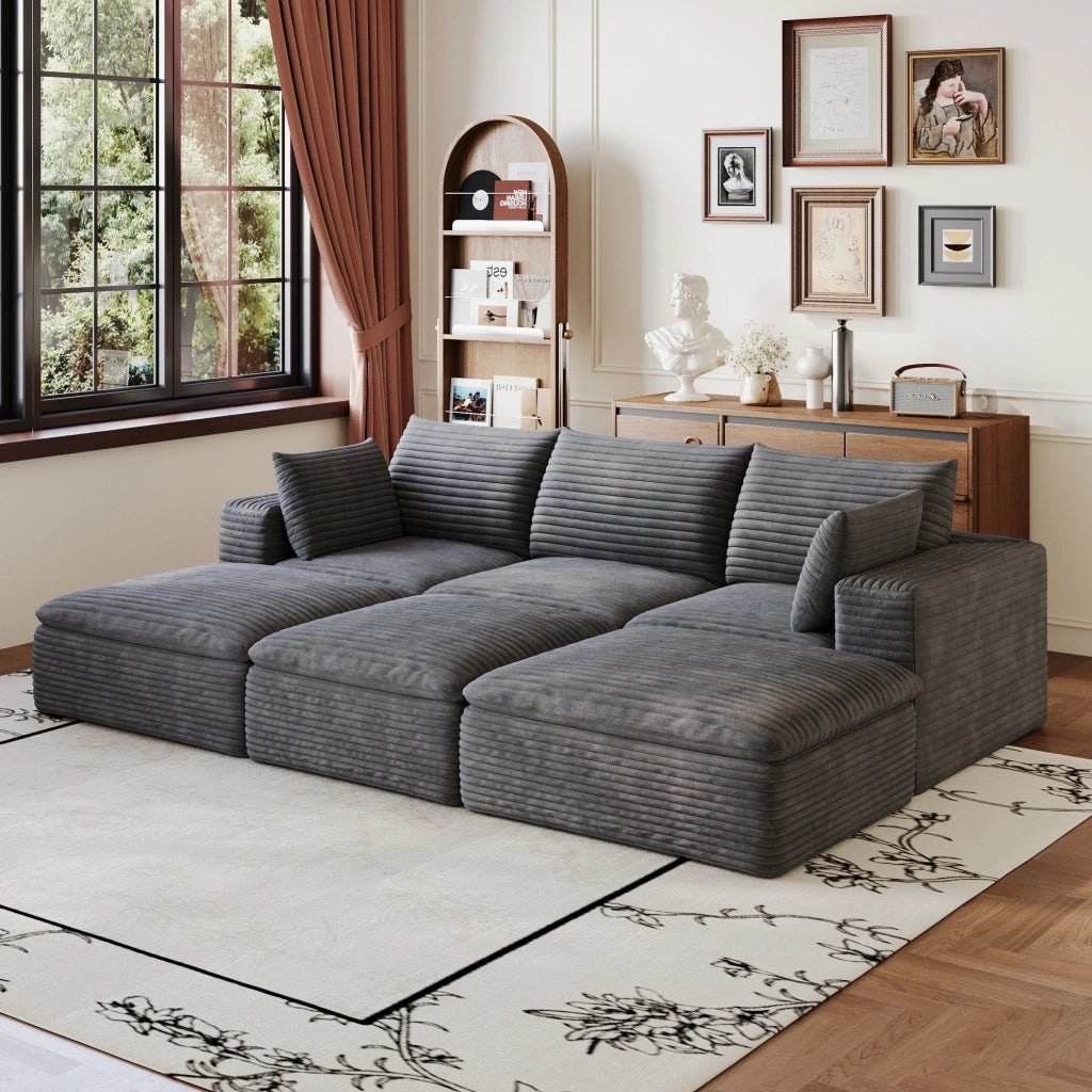 Divano modulare in tessuto, senza struttura in legno, colore grigio scuro