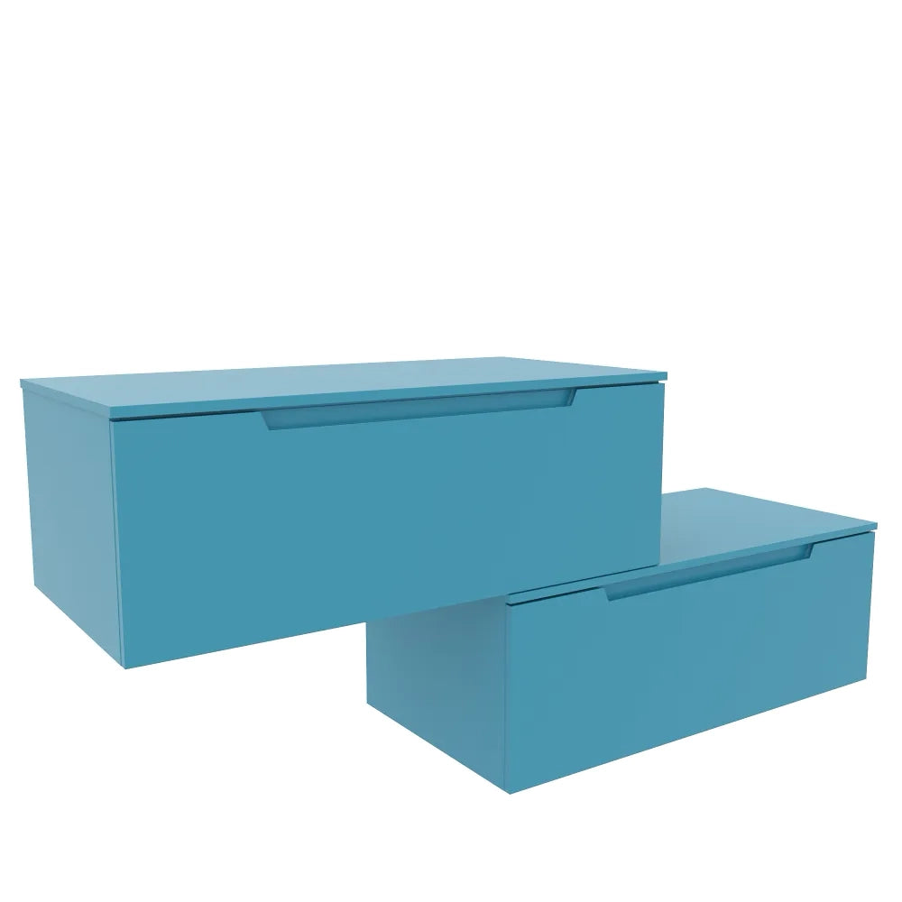 Mobile bagno sospeso modulare 90cm dusk blue opaco due cassetti con top | Bako