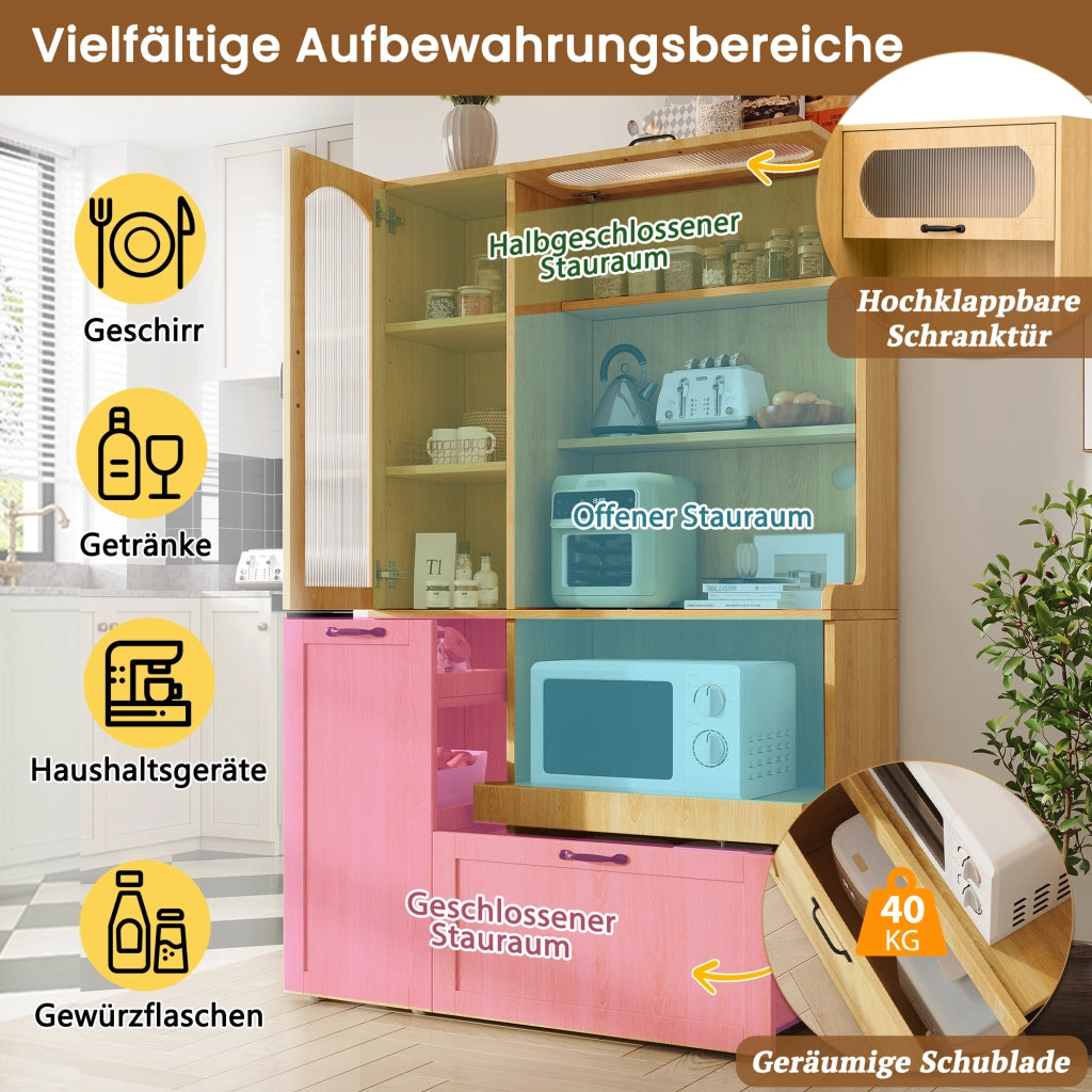 Credenza da cucina con ripiani regolabili; cassetto e vano estraibile in MDF naturale 98 × 40 × 177 cm