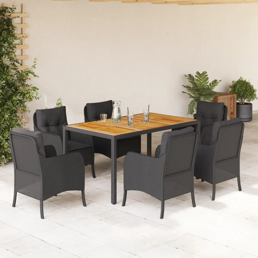 Set da Pranzo da Giardino 7 pz Nero con Cuscini in Polyrattan 3211869