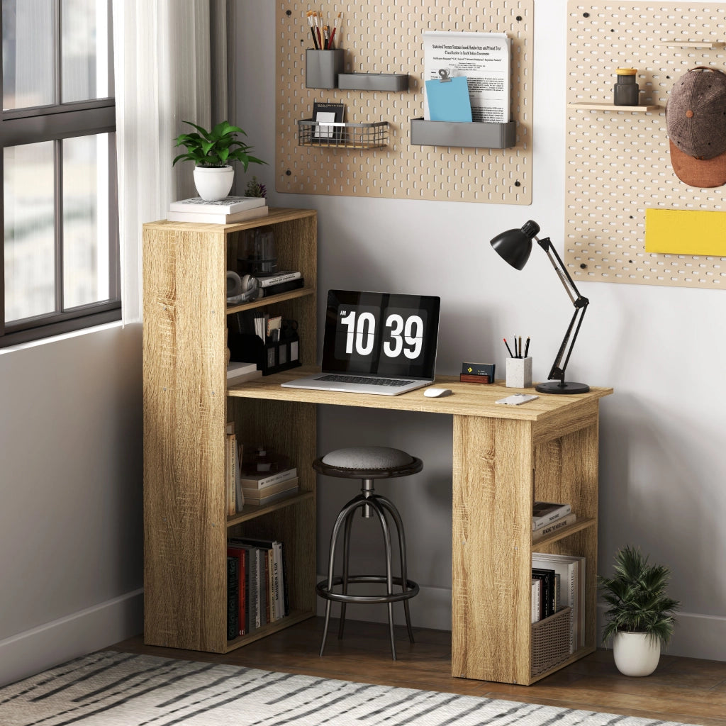 Scrivania angolare con libreria ¨C Xylo ¨C legno rovere, ripiani multipli per computer e stoccaggio