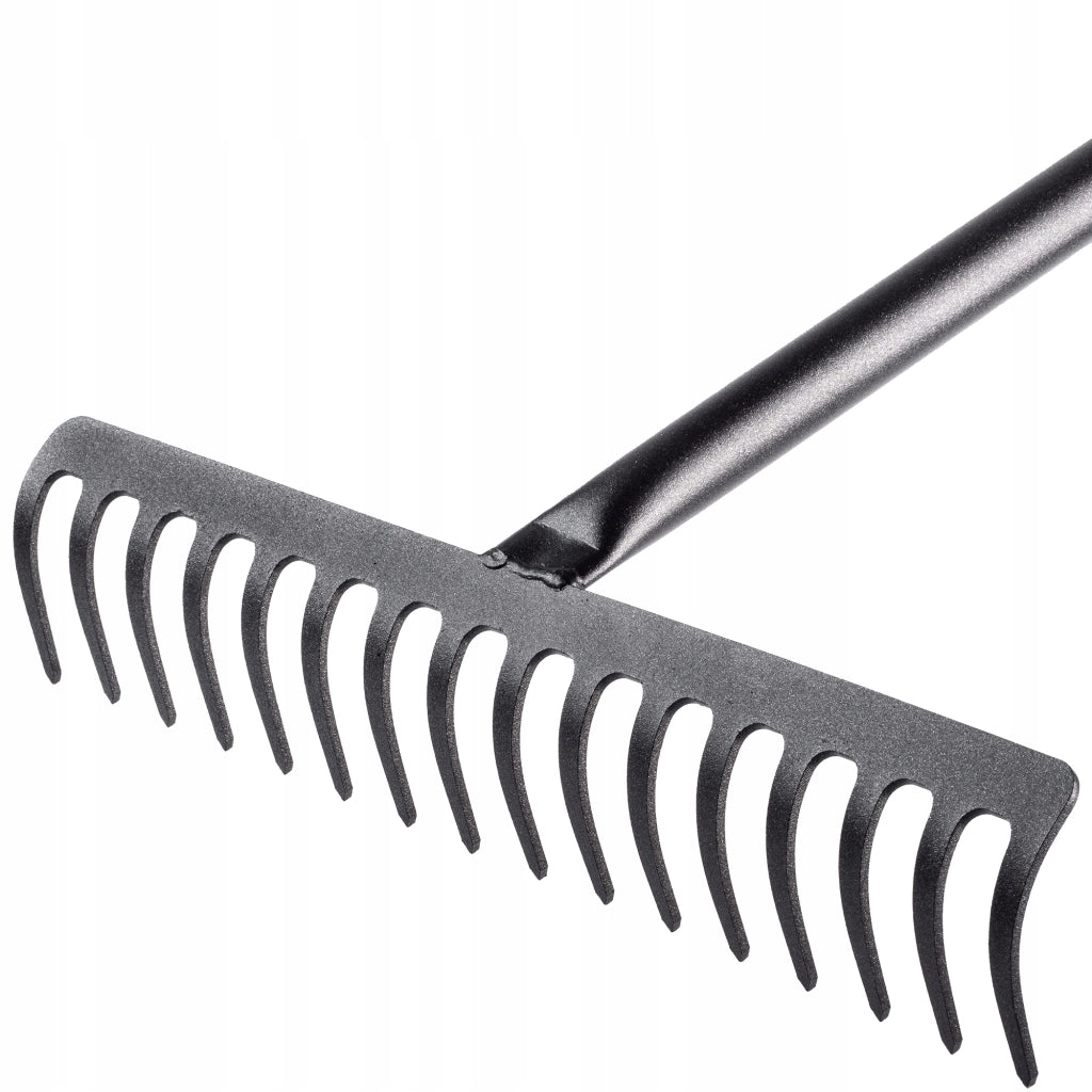 Rastrello per foglie KADAX, rastrello da giardino in metallo con manico, 154 cm, 16 denti