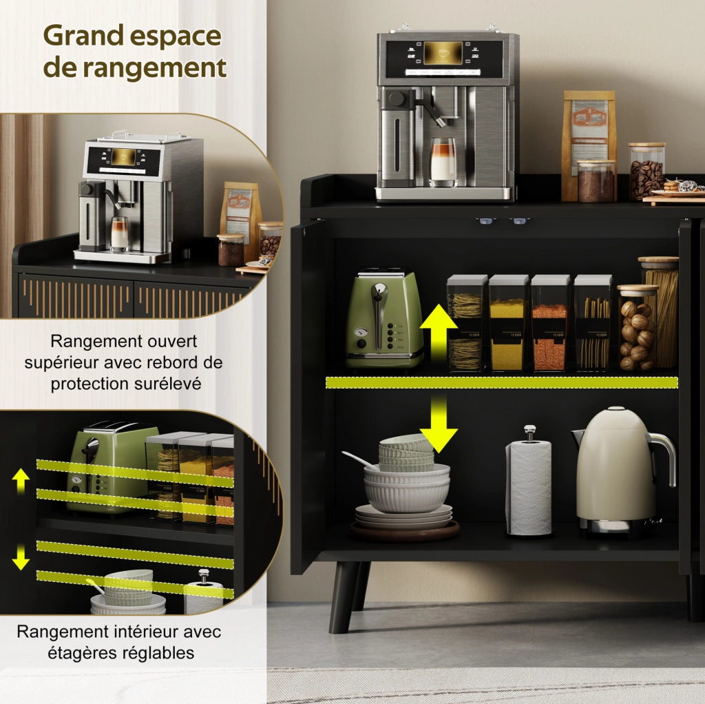 Credenza da cucina 140x40x84 cm a 4 ante con ripiani regolabili in MDF nera