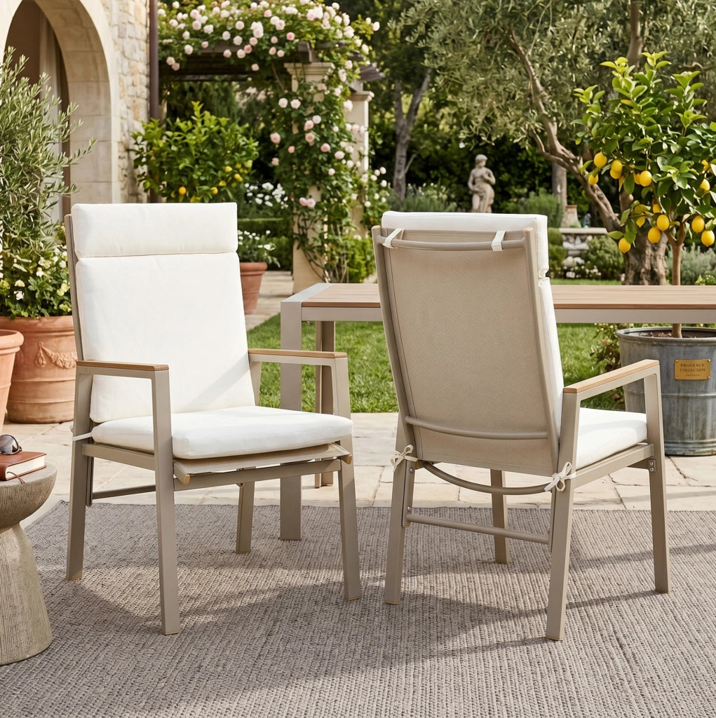 Set di 2 sedie da esterno beige con braccioli e cuscino