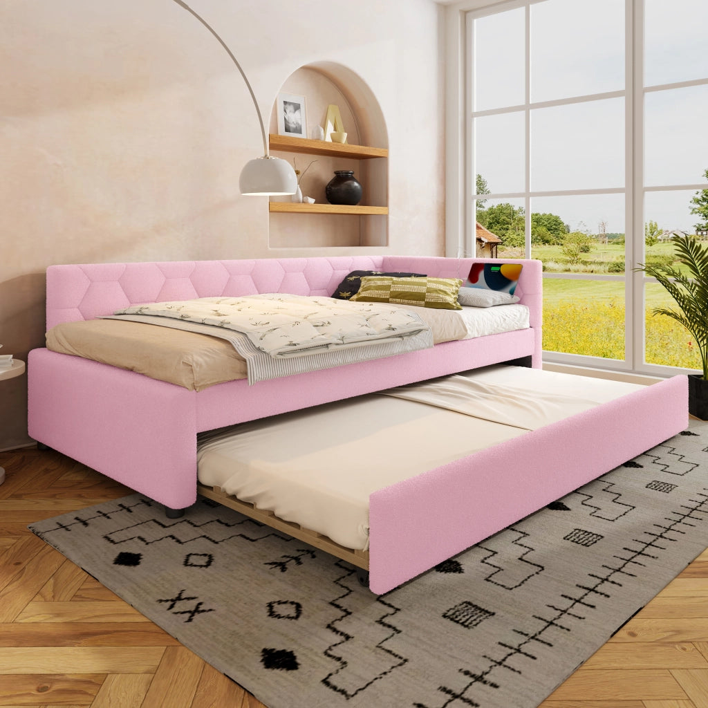 Letto divano 140x200 cm con letto estraibile; rete a doghe; porte USB e USB C; MDF e velluto sintetico bianco