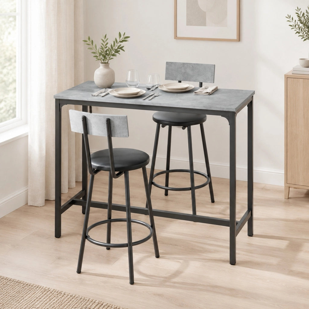 Set tavolo bar con 2 sgabelli 100x40x90.5 cm salvaspazio in MDF grigio
