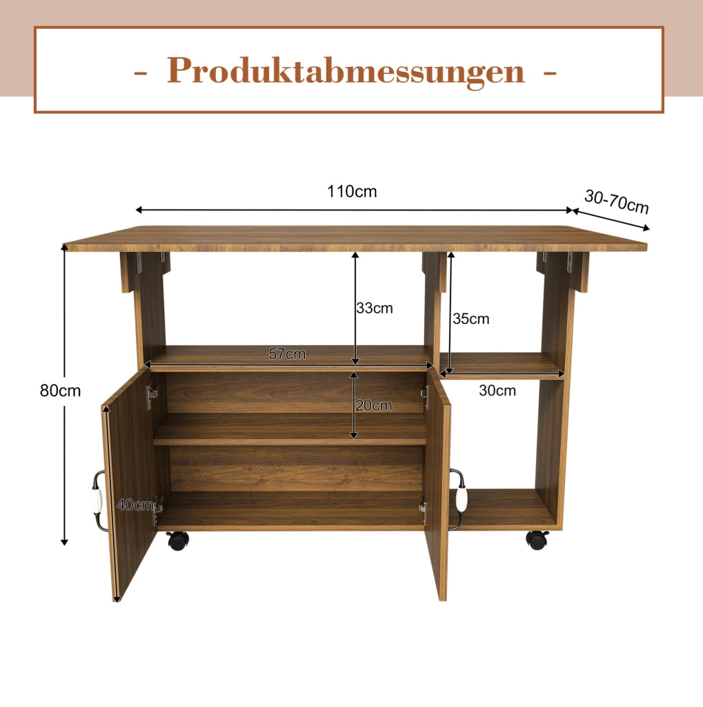 TAVOLO Pieghevole Mobile 3 in 1 110x70x80 cm MDF Color Noce