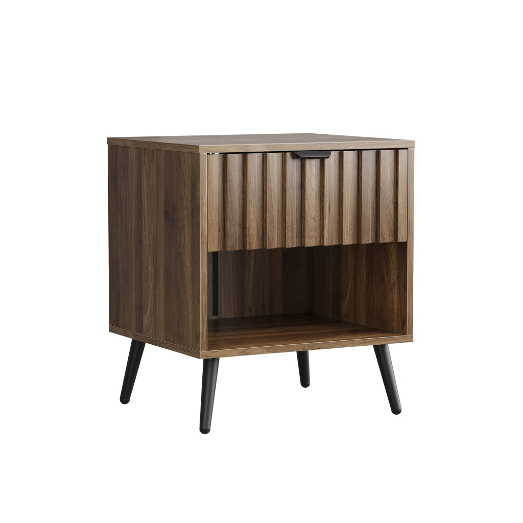 COMODINO 45 x 40 x 53 cm in MDF colore noce e metallo nero