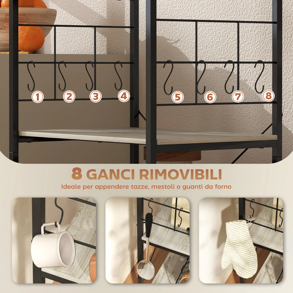 Scaffale 4 Livelli con Pannelli a Rete e Ganci ¨C Zephmum ¨C Rovere 60x42x134.5 cm