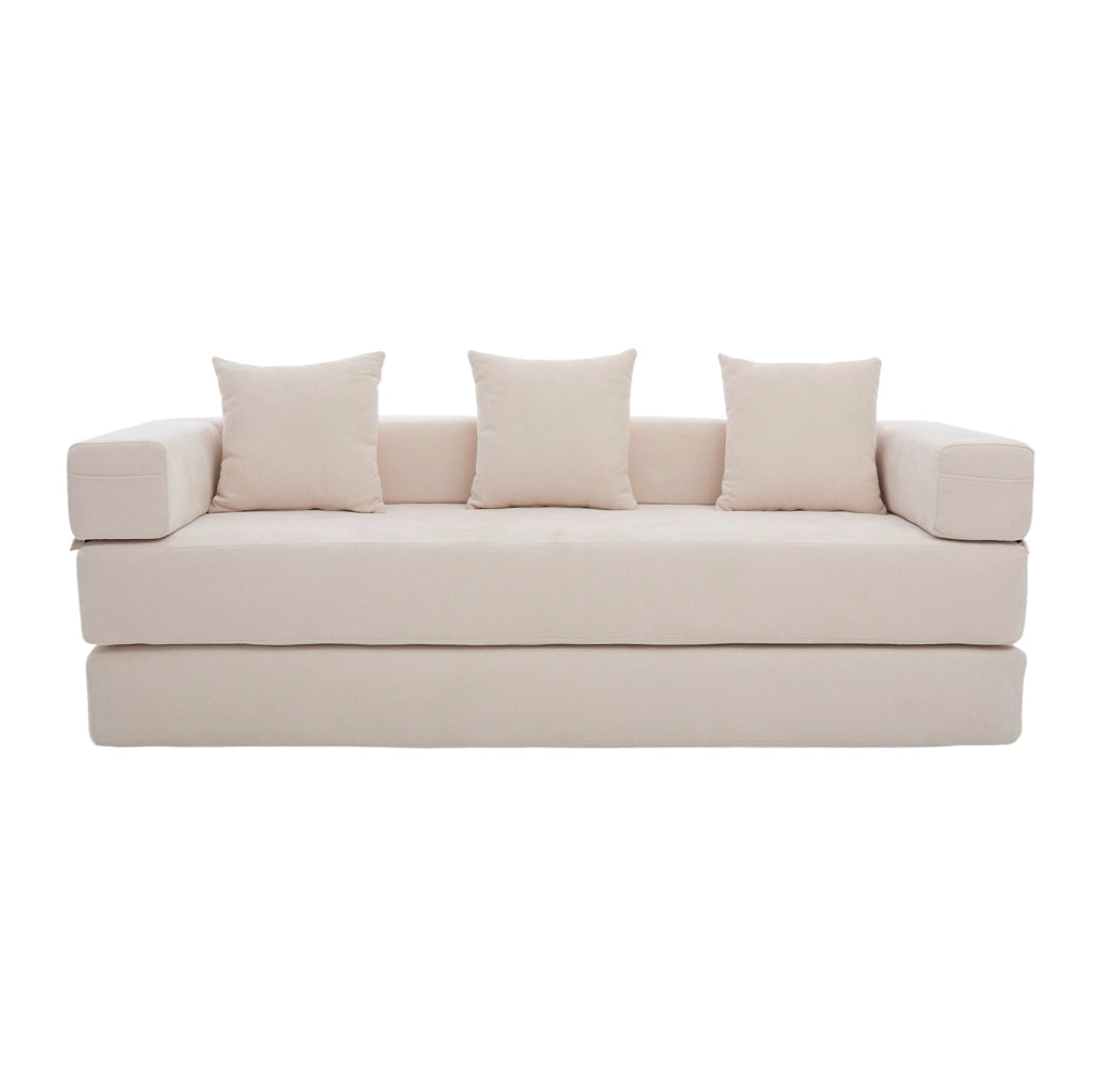 Divano modulare in chenille con tasche laterali e base antiscivolo, 198x79x60 cm, colore soffice