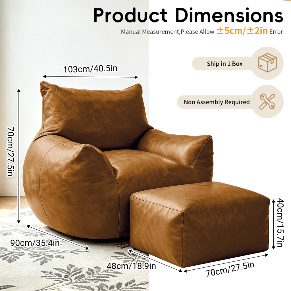 Pouf lounge ergonomico in tessuto tecnico marrone con imbottitura in memory foam ad alta densità e base antiscivolo