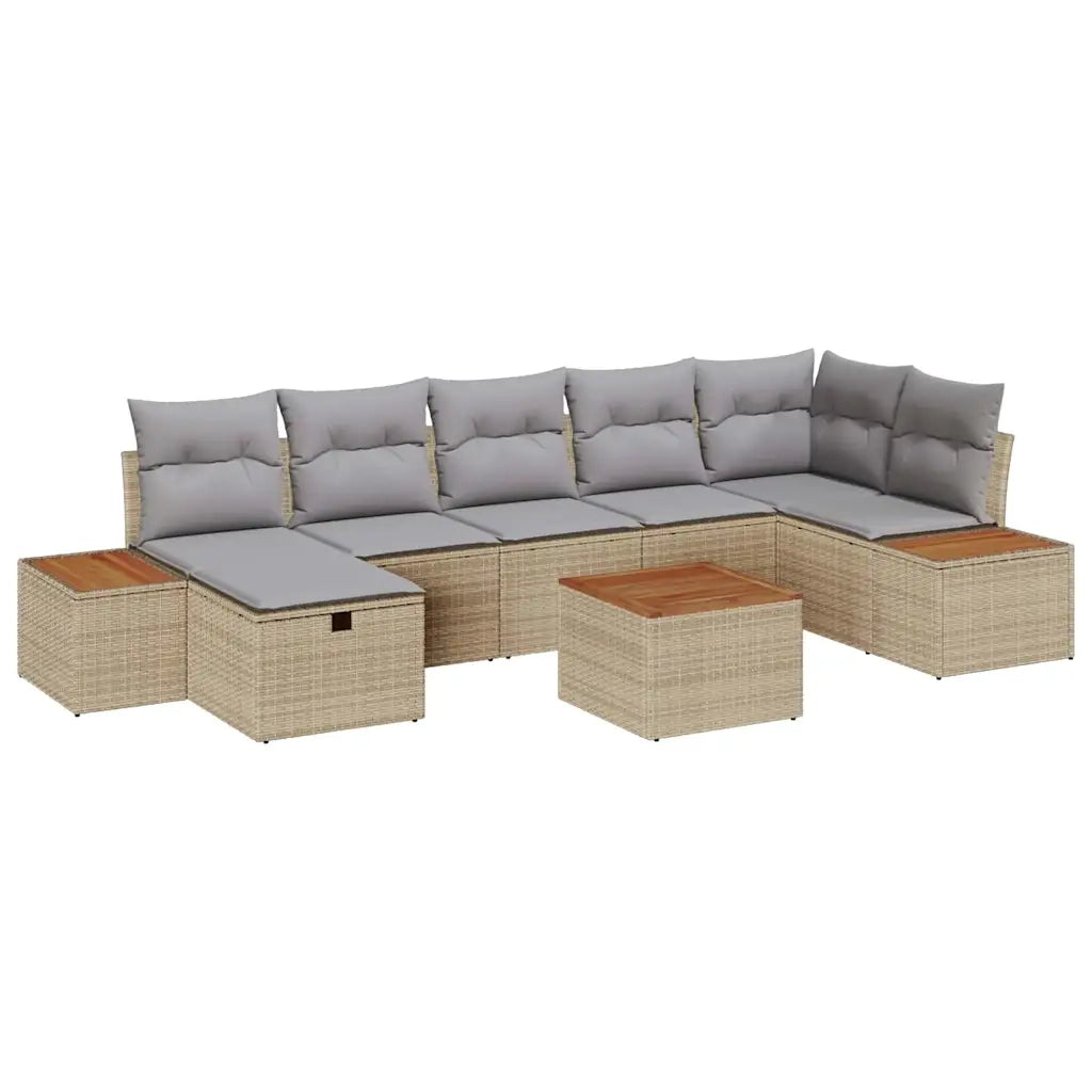 Set Divano da Giardino con cuscino 8 pcs Beige Poly Rattan 3360979