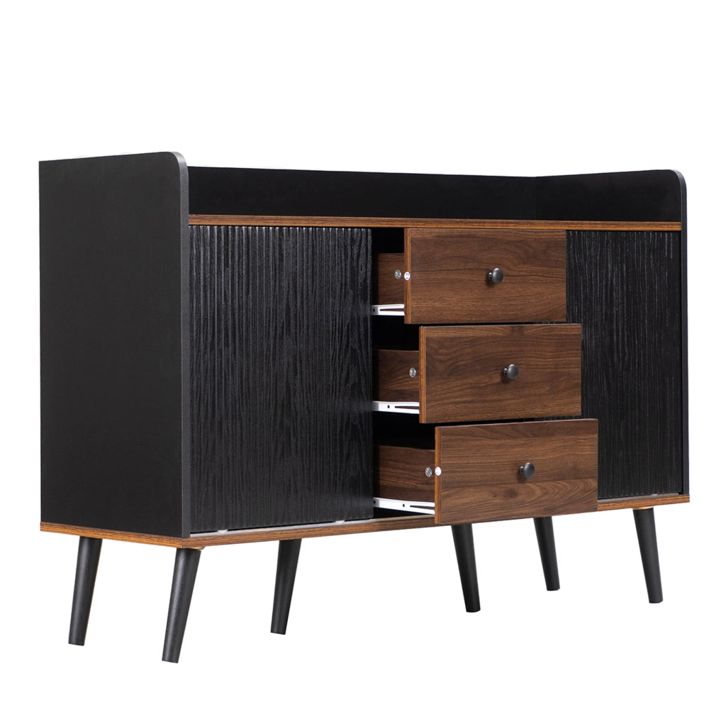 Credenza con 2 Ante Scorrevoli; 3 Cassetti e Ripiani Regolabili per Soggiorno in MDF 117.5×40×80 cm Nero