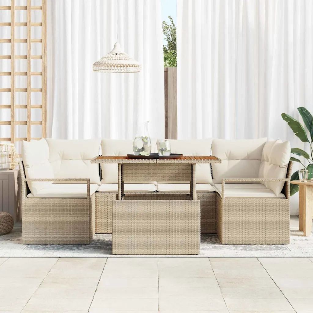 Set Divano da Giardino 7 pcs Beige Poly Rattan
