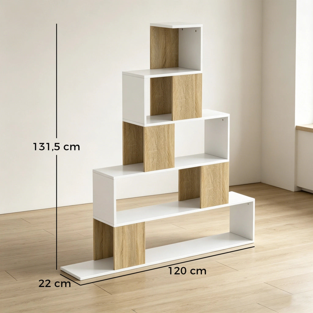 Libreria 5 Livelli ¨C Minimal ¨C Bianco e Legno Naturale 80x30x