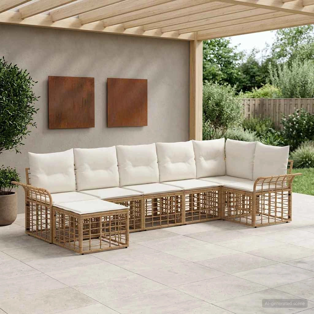 Set di divani da esterno 7 pz Naturale e Bianco Crema 3437738