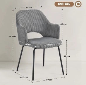 Sedia da pranzo con rivestimento in corda grigia, struttura in metallo e design a conchiglia