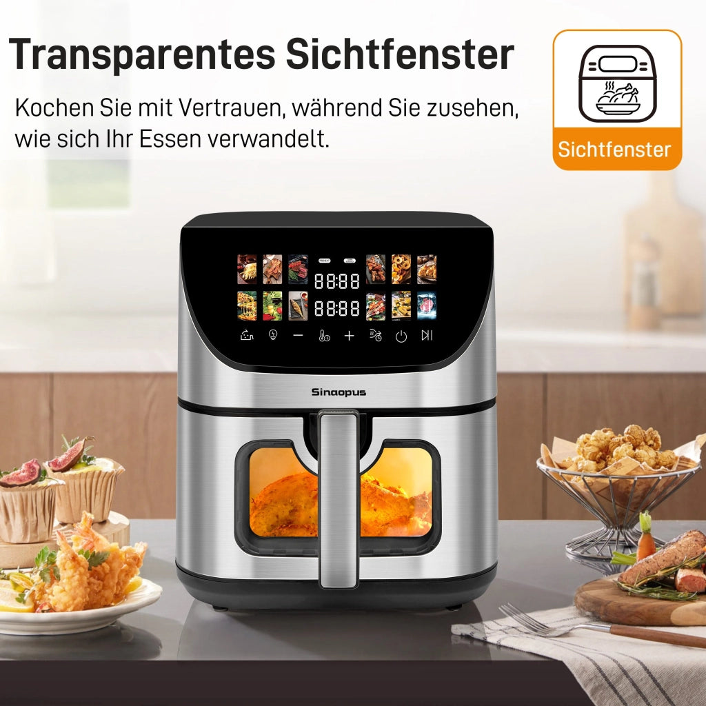 Friggitrice ad aria 2 in 1 1800 W con finestra di controllo e display touch a colori nera per friggere e cuocere