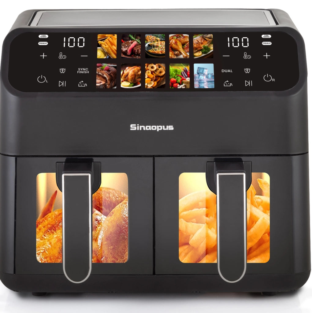 Friggitrice ad aria 9 L nera in ABS e PC, doppio cestello e display LED