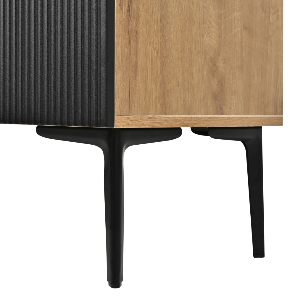 CREDENZA 4 ante e 3 cassetti 160x40x80 cm effetto legno naturale e nero