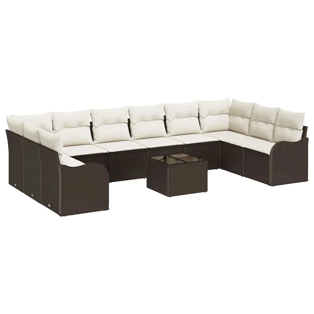 Set Divano da Giardino 11 pcs Marrone e bianco polyrattan