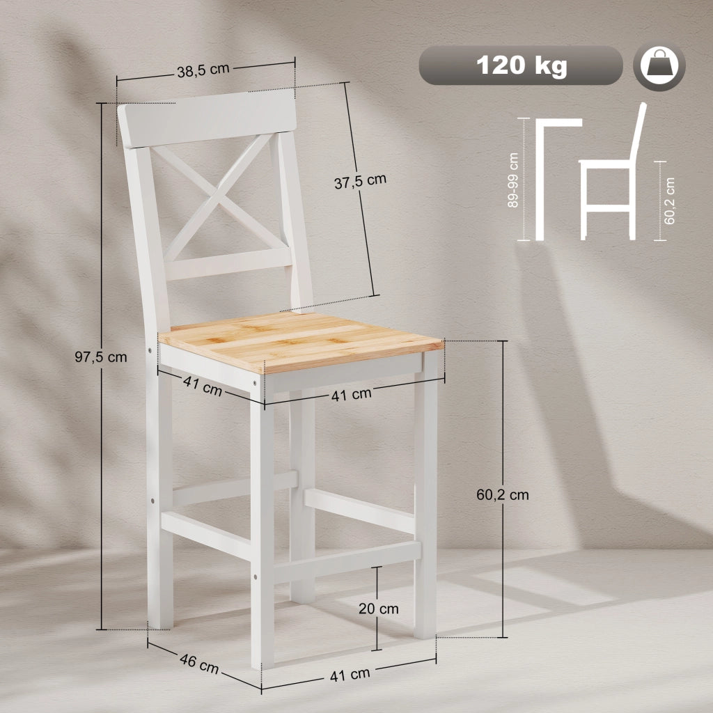 Set 2 sgabelli da bar ¨C Minimal ¨C bianco e legno naturale 41x46x97,5cm