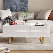 Tavolino da caff¨¨ 100x50 cm con piano sollevabile e cassetto in MDF bianco