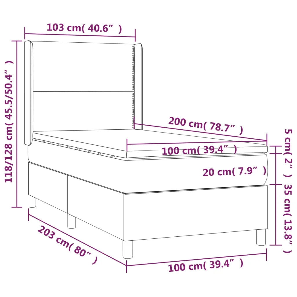 Letto a Molle Materasso e LED Grigio Scuro 100x200cm in Tessuto 3138774