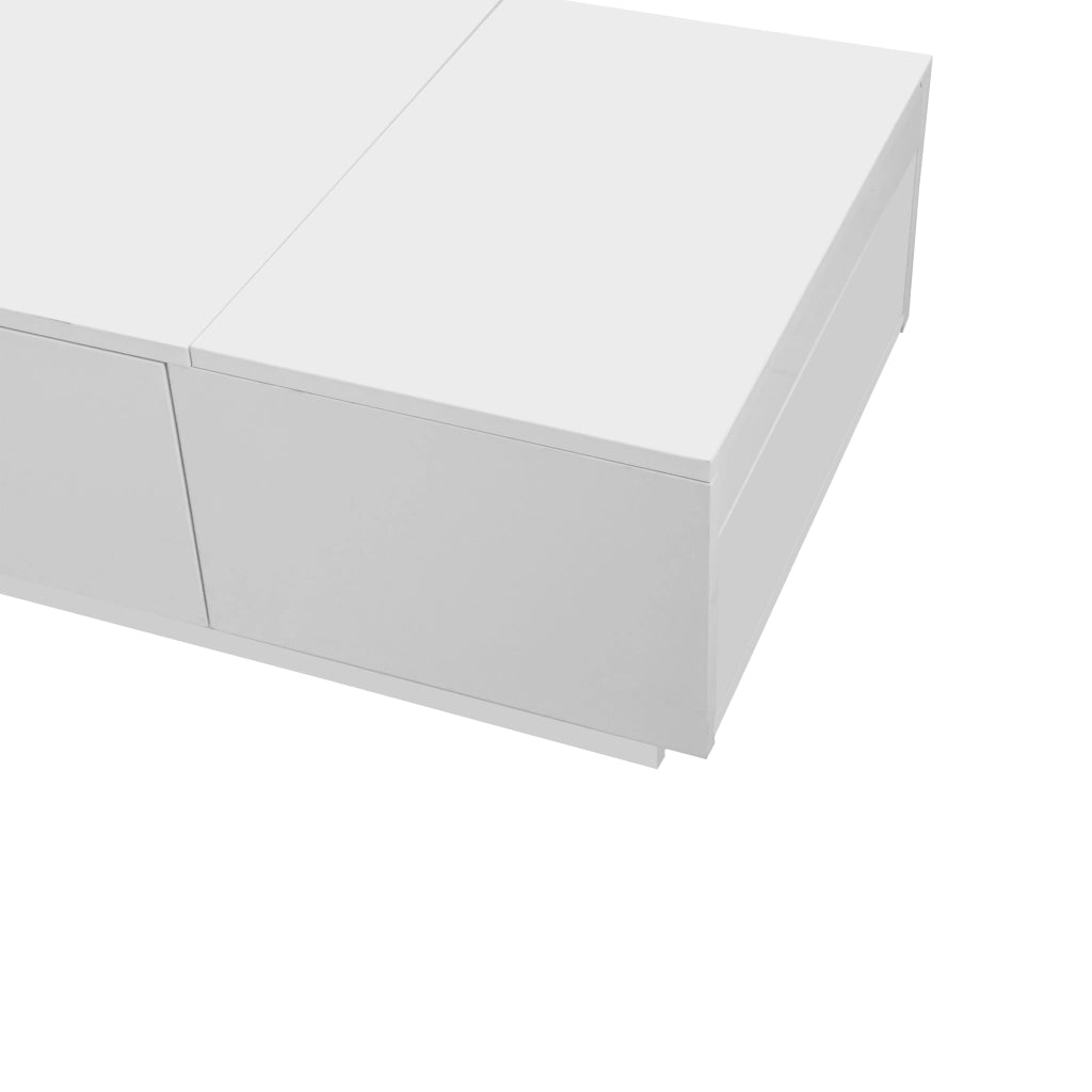 Tavolino da salotto bianco lucido 100 x 50 x 31 cm in pannello truciolare con vani nascosti e cassetti