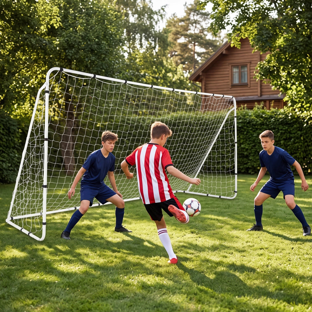 Porta da calcio da esterno con struttura in metallo e rete, Porta da calcio con 6 picchetti per allenamento di bambini e ragazzi