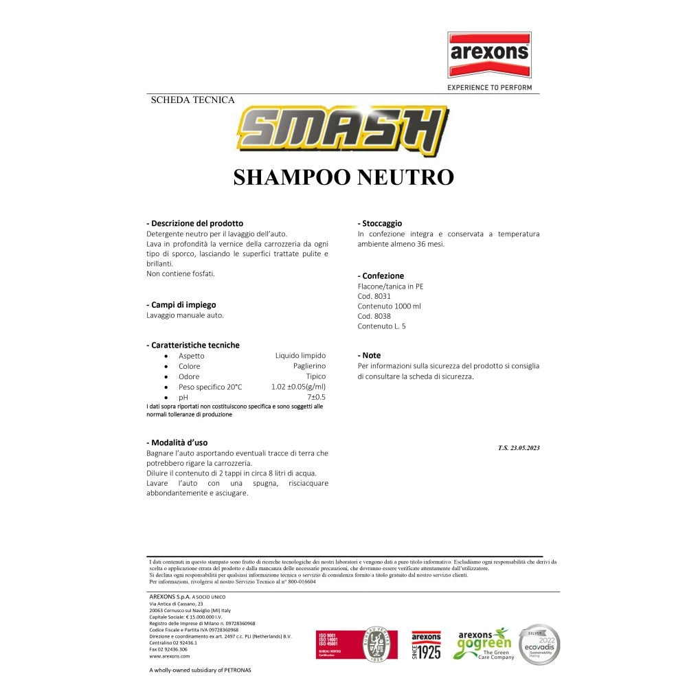 Smash 5lt shampoo detergente neutro per auto