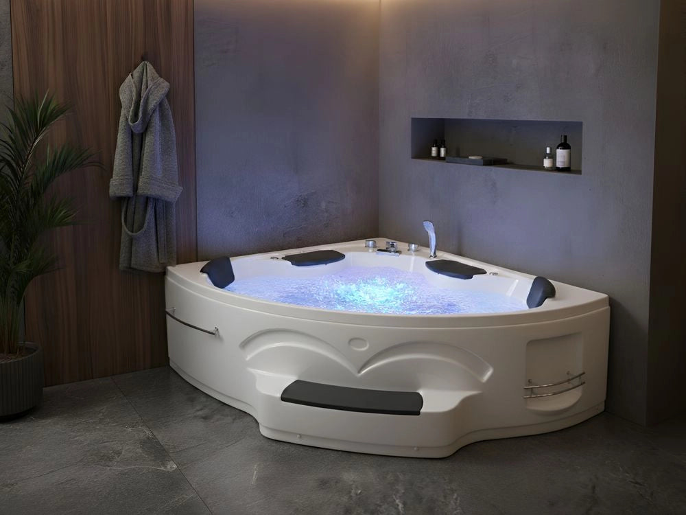 Vasca idromassaggio angolare triangolare 211 x 150 cm Getti idromassaggio in ABS Luce LED bianco stile moderno