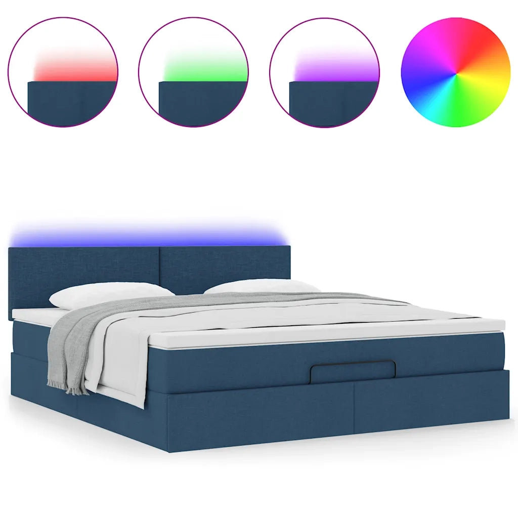 Pouf Letto con Materasso e LED Blu 180x200cm in Tessuto 3312249