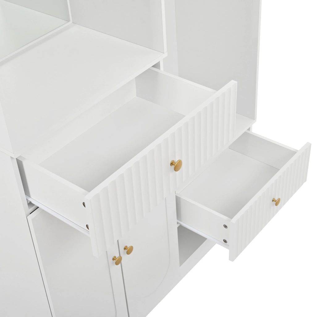 Guardaroba compatto bianco con specchio, panca e LED multicolore, con spazio per scarpe e appendiabiti 100x35x180 cm