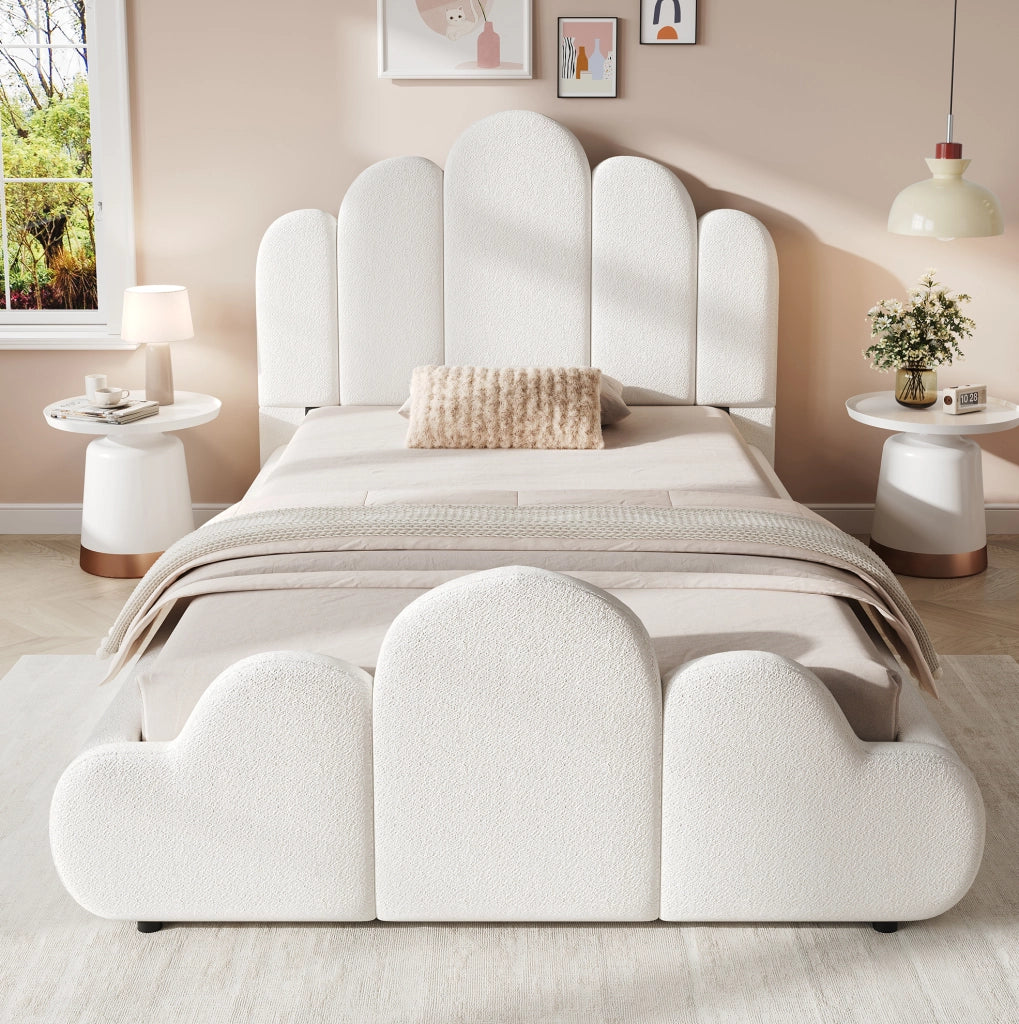Letto singolo imbottito bouclé beige 90x200 cm