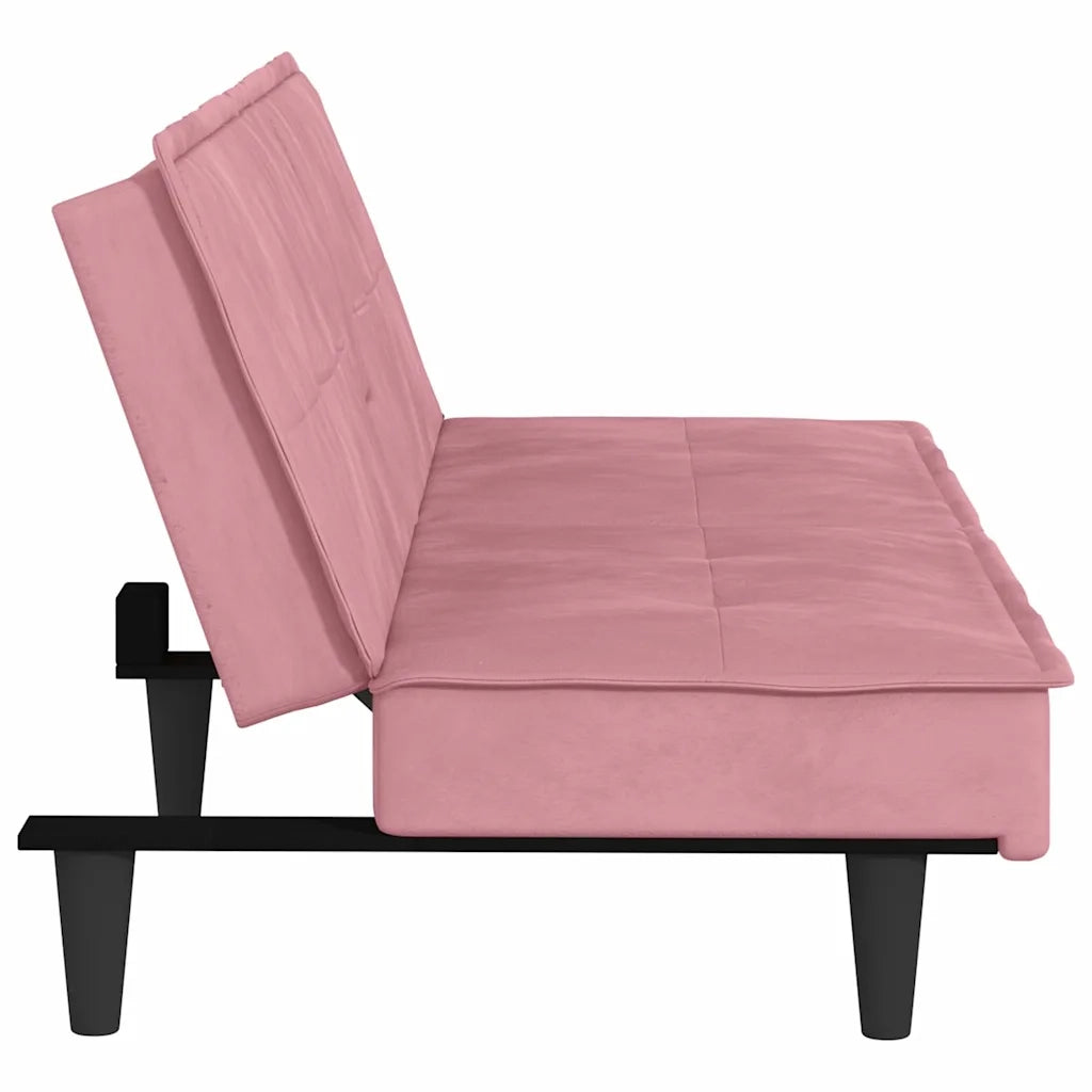 Divano letto | Sof¨¤ letto | Letto singolo con Portabicchieri in Velluto Rosa