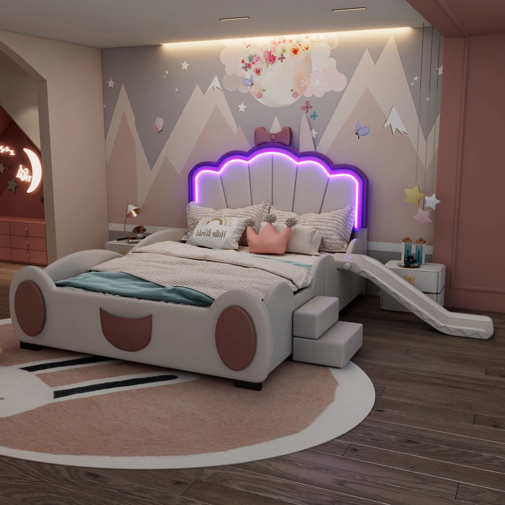 letto cartoon in pu rosa bianco 140 x 200 cm