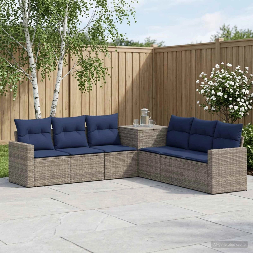 Set di divani 7 pz Grigio e Blu Navy Rattan sintetico e Acciaio 3448785