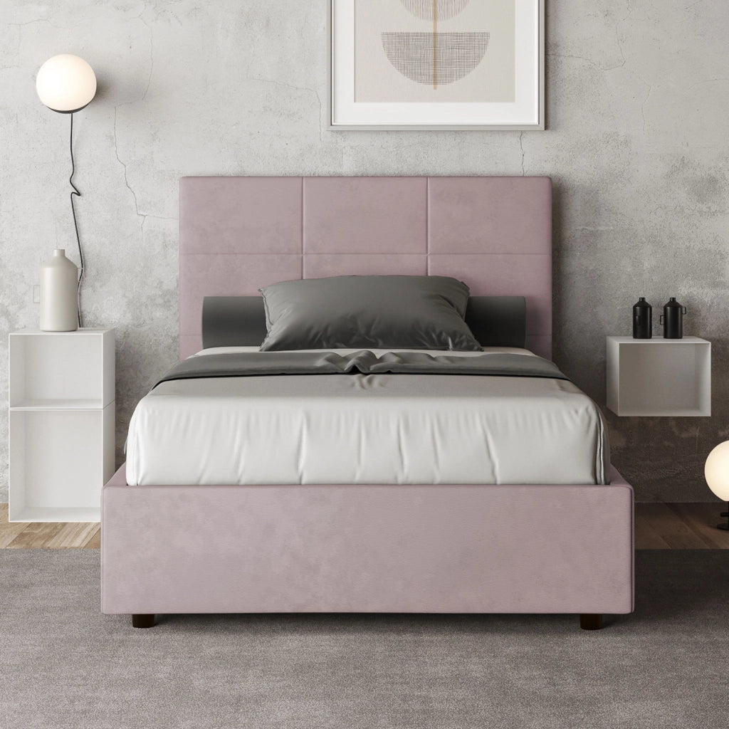 BS COM Letto una piazza e mezza contenitore imbottito 120x200 microfibra glicine