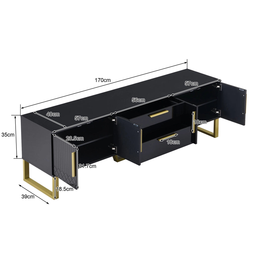 Mobile TV 170x40x53,5 cm con 4 ante e 2 cassetti in MDF nero lucido