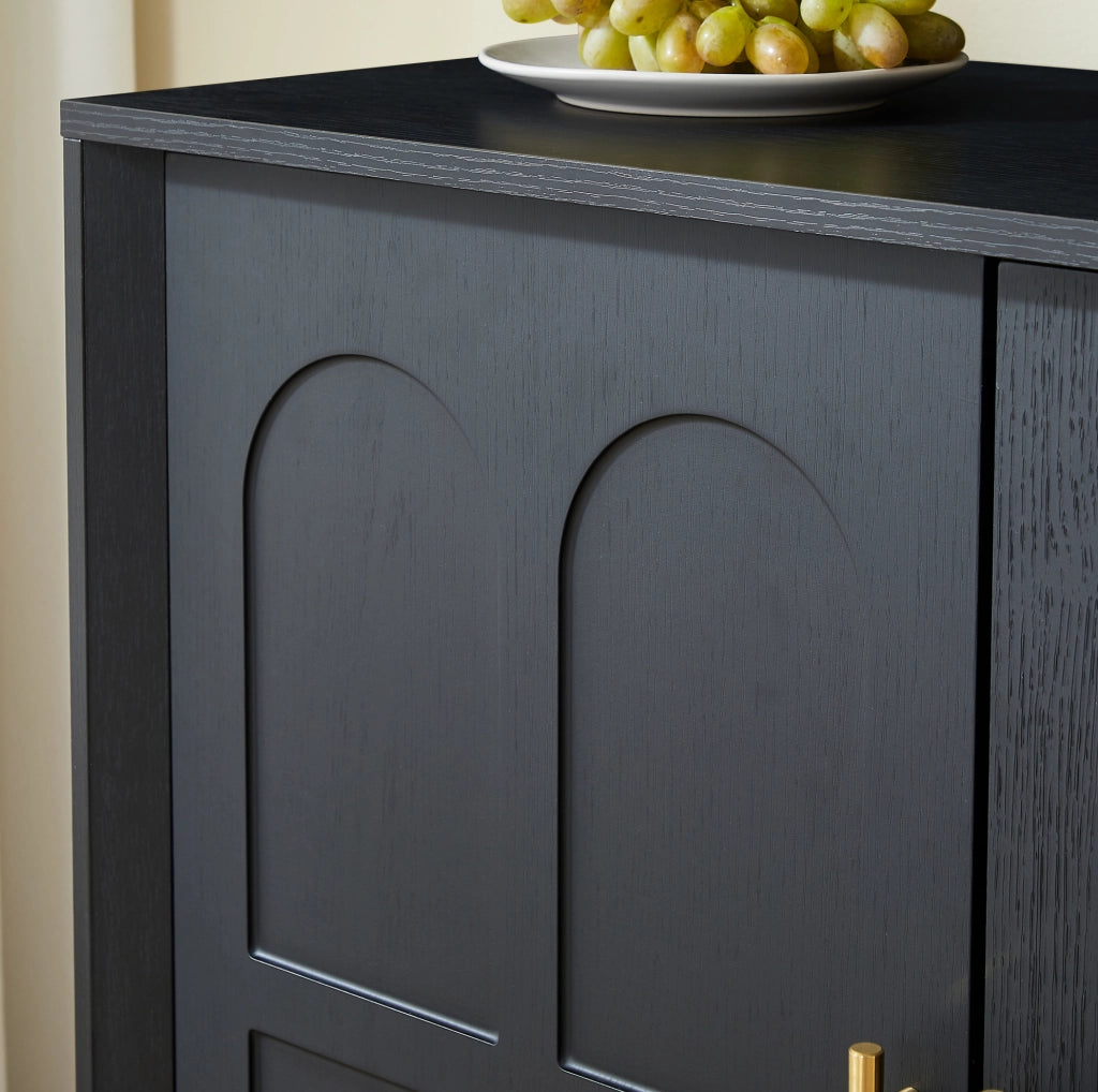 Madia con ripiani regolabili e ante curve in MDF nero