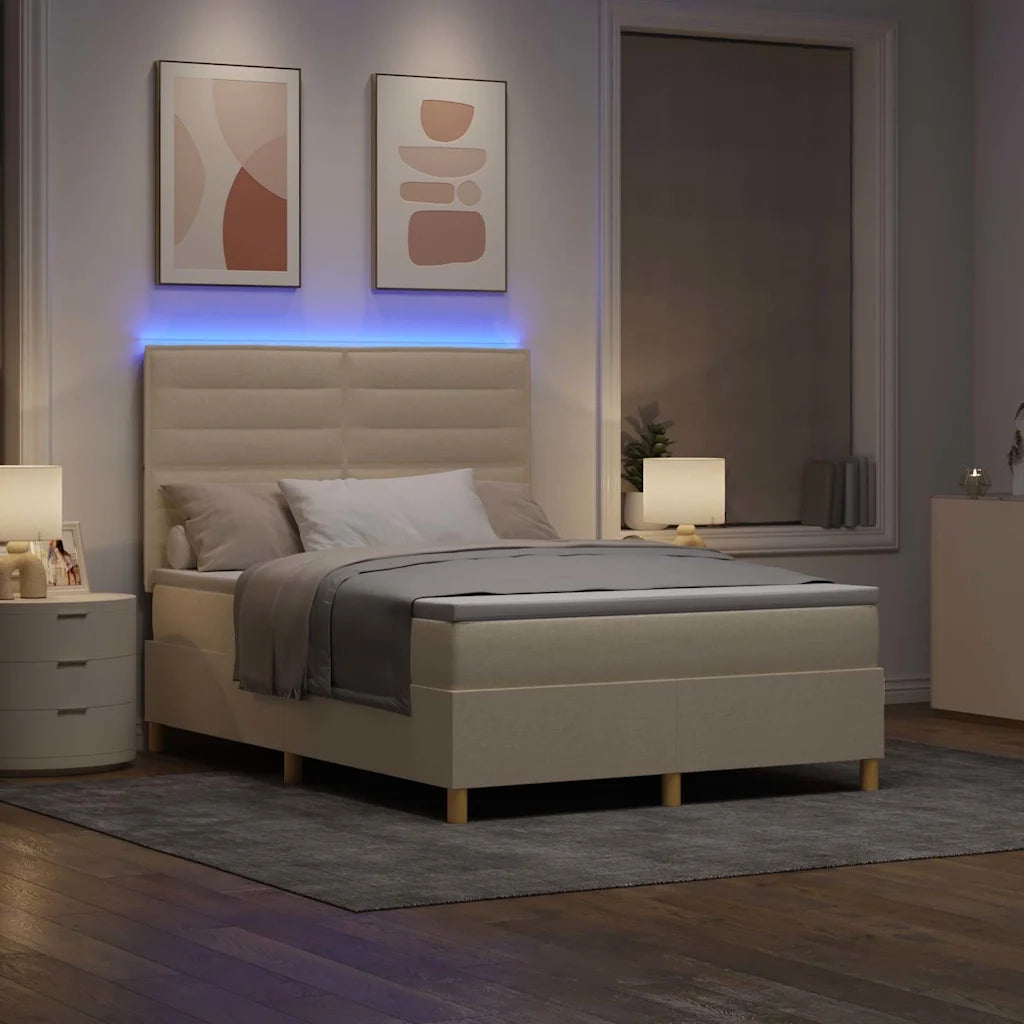 Letto a Sorgente LED con materasso Crema 160 x 200 cm Tessuto