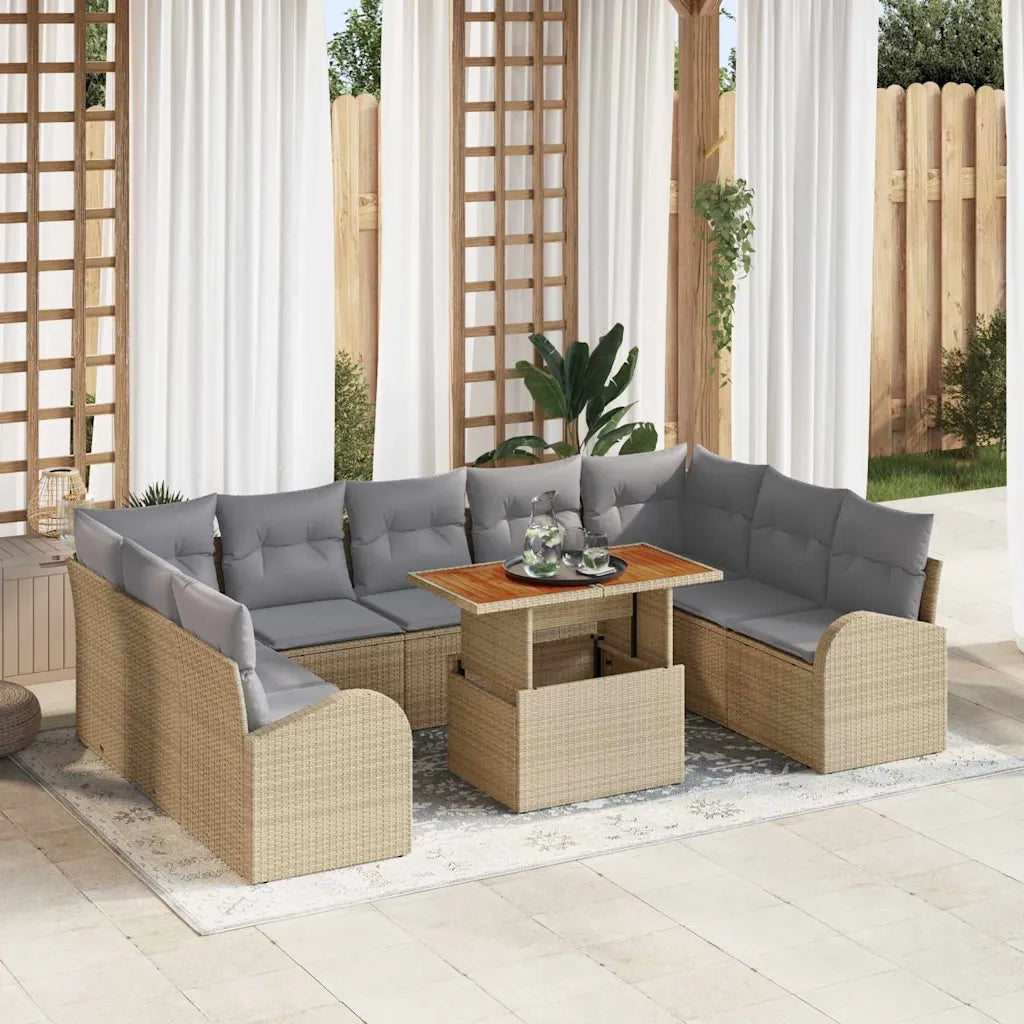 Set Divano da Giardino con cuscino 10 pcs beige e grigio chiaro