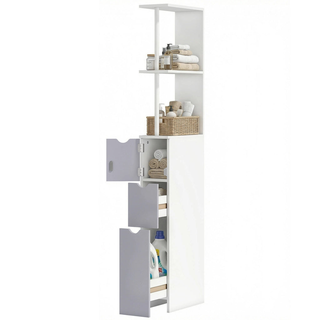 Colonna bagno salvaspazio ¨C Xylo ¨C legno grigio con ripiani cassetti ante 15x33x136.8cm