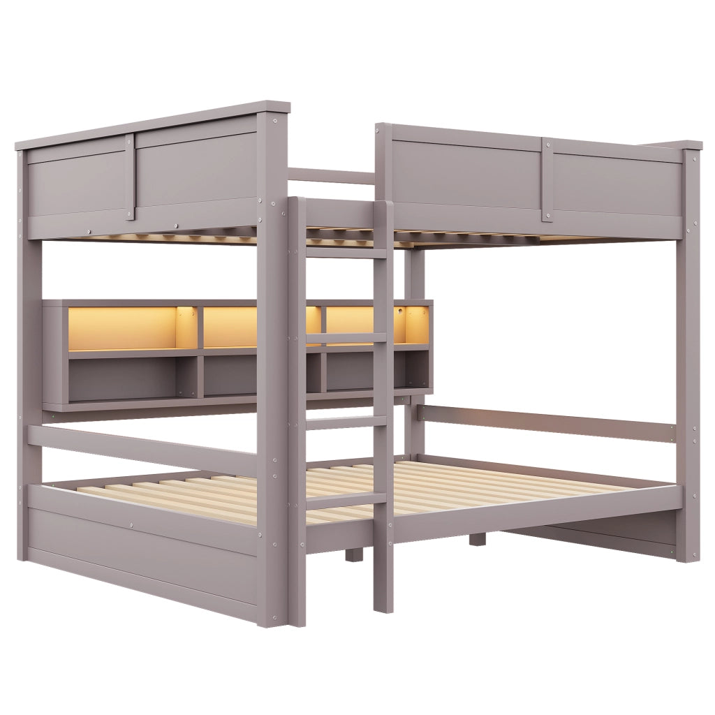 Letto a castello con armadi e LED, 160x200 cm, marrone