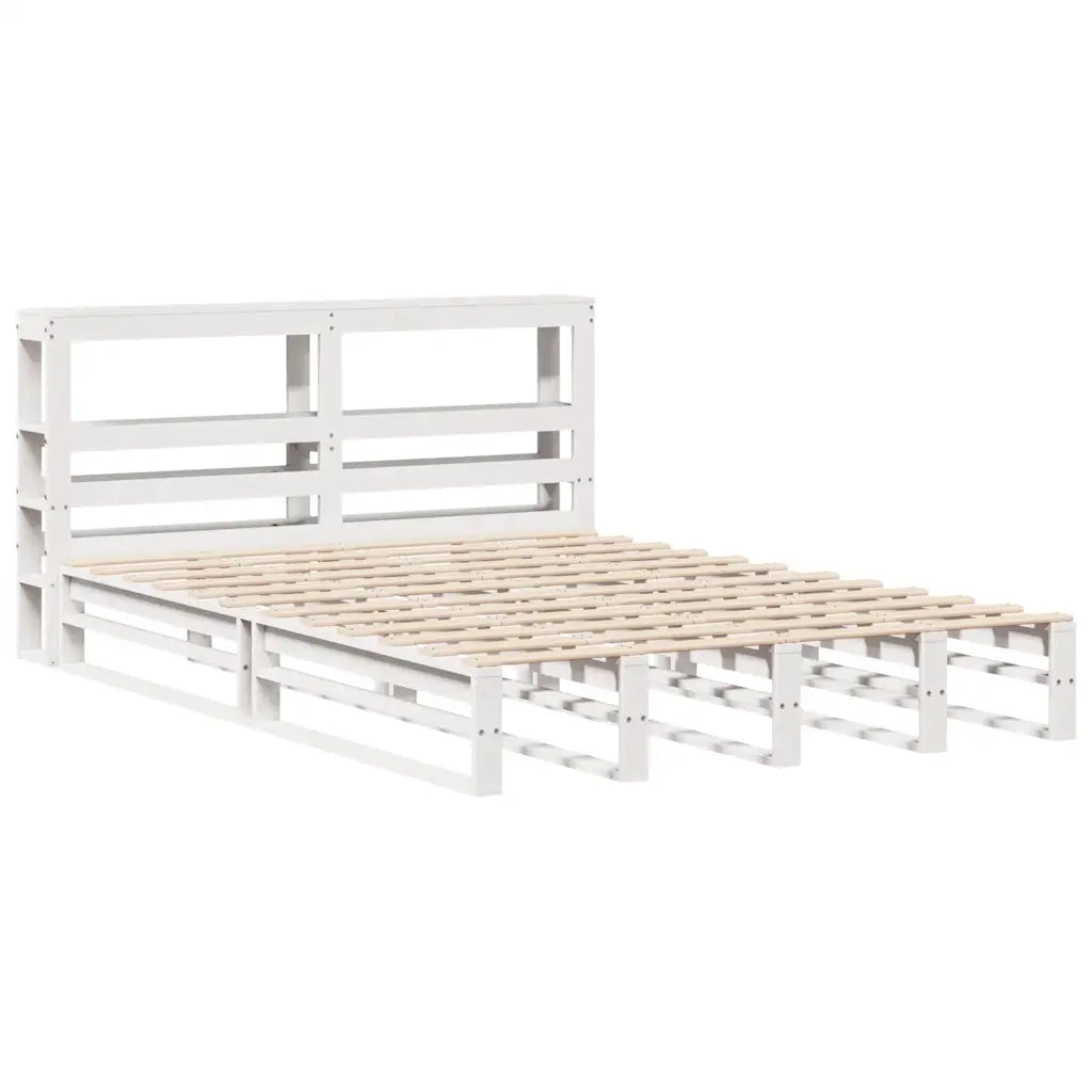 Giroletto con Testiera Bianco 150x200 cm Legno Massello di Pino 3306499